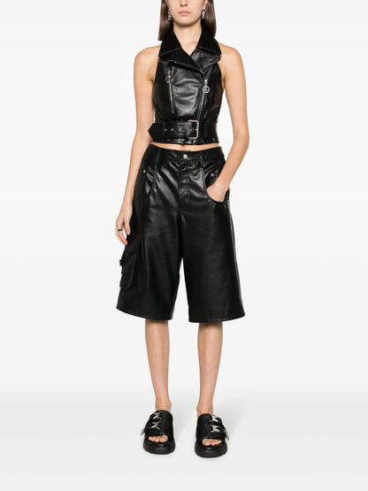 Knee-Length Leather Shorts