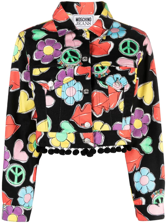 Graphic-Print Cropped Jacket