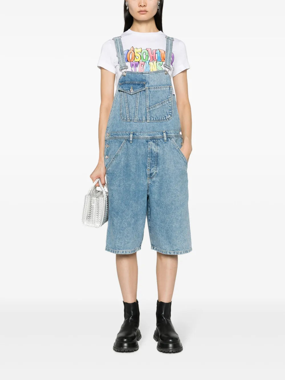 Wide-Leg Denim Dungarees