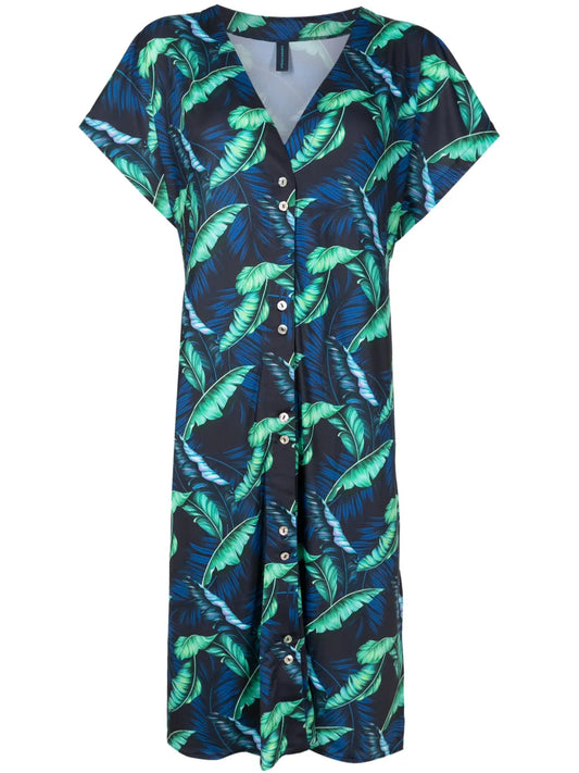 Artemis Leaf-Print Midi Dress