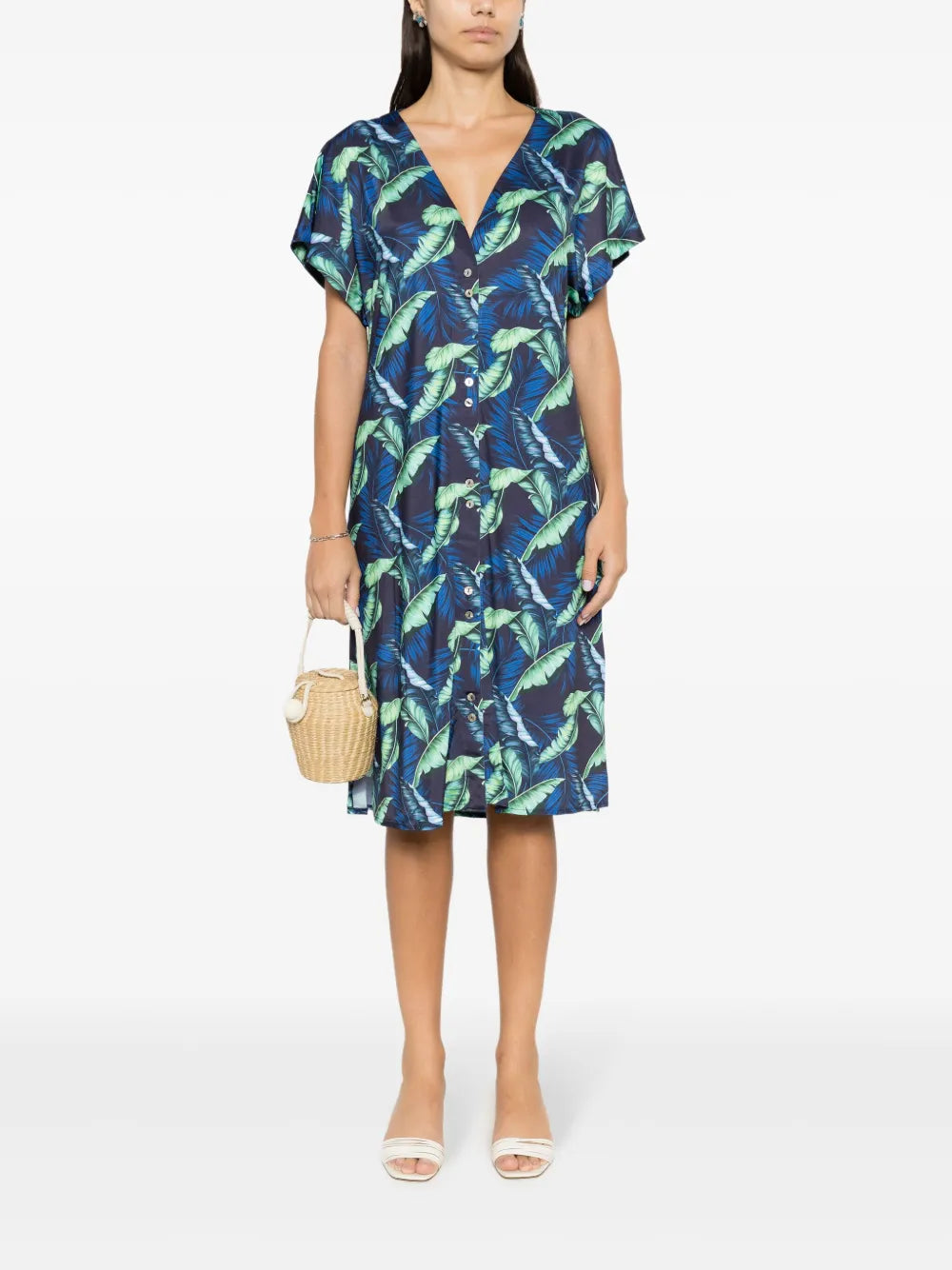 Artemis Leaf-Print Midi Dress