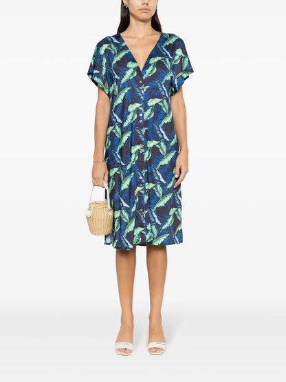 Artemis Leaf-Print Midi Dress
