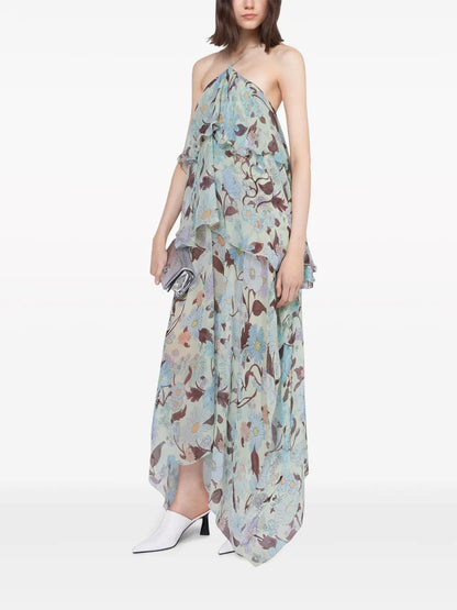 Lady Garden-Print Silk Chiffon Dress