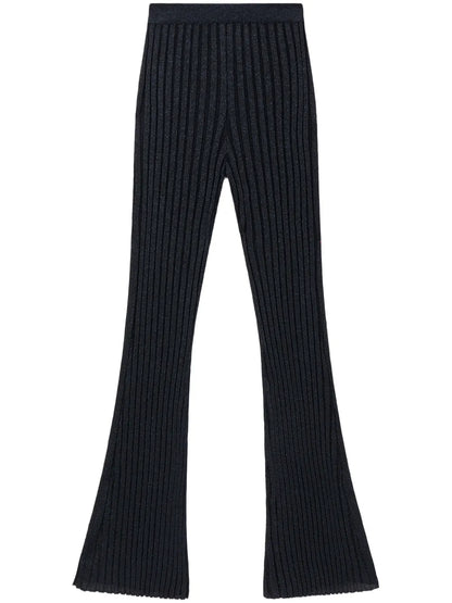 Lurex Ribbed-Knit Straight-Leg Trousers