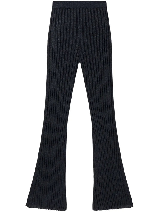 Lurex Ribbed-Knit Straight-Leg Trousers