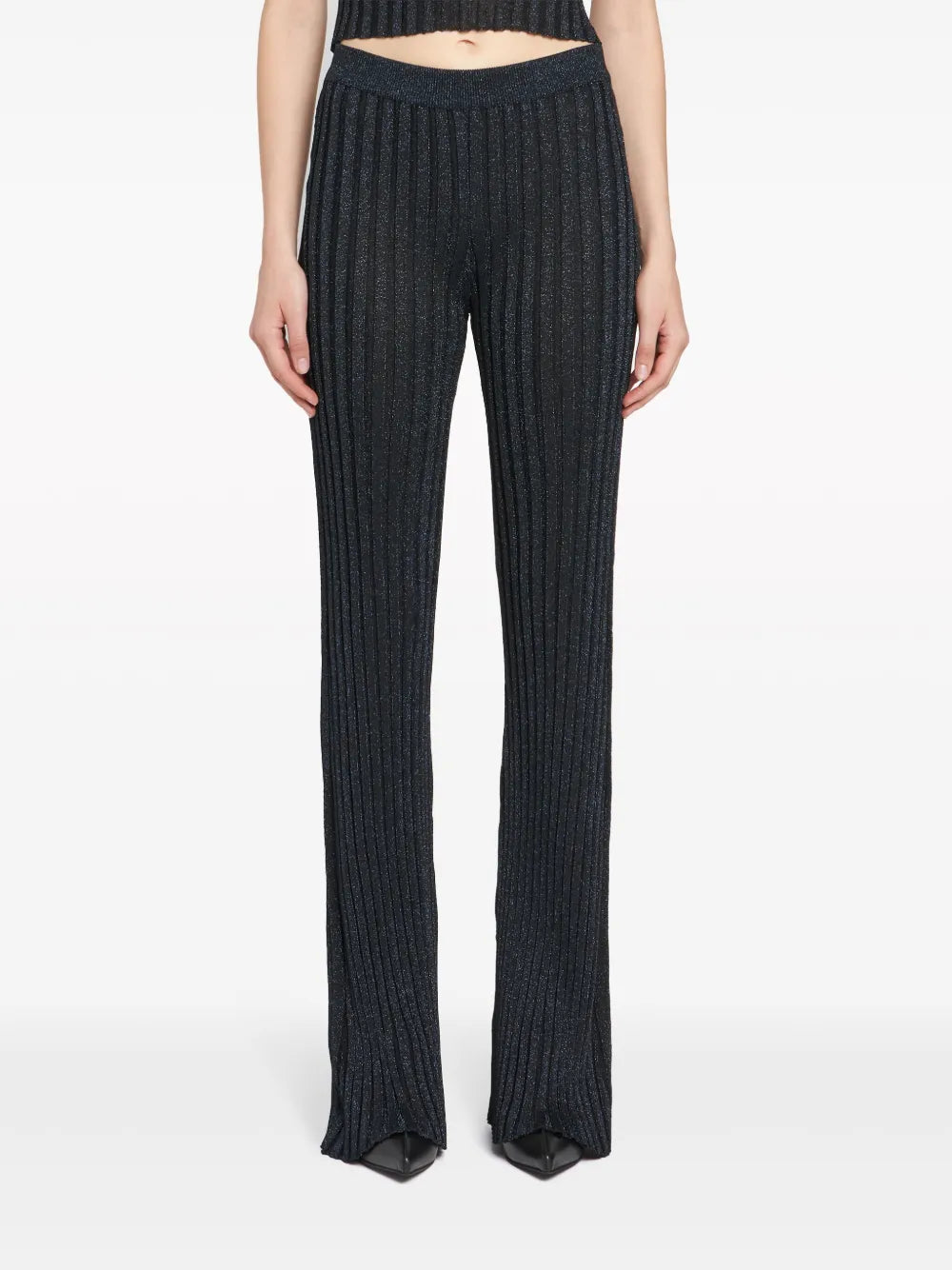 Lurex Ribbed-Knit Straight-Leg Trousers