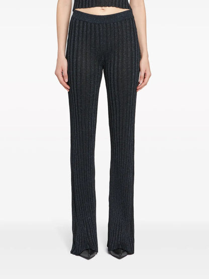 Lurex Ribbed-Knit Straight-Leg Trousers