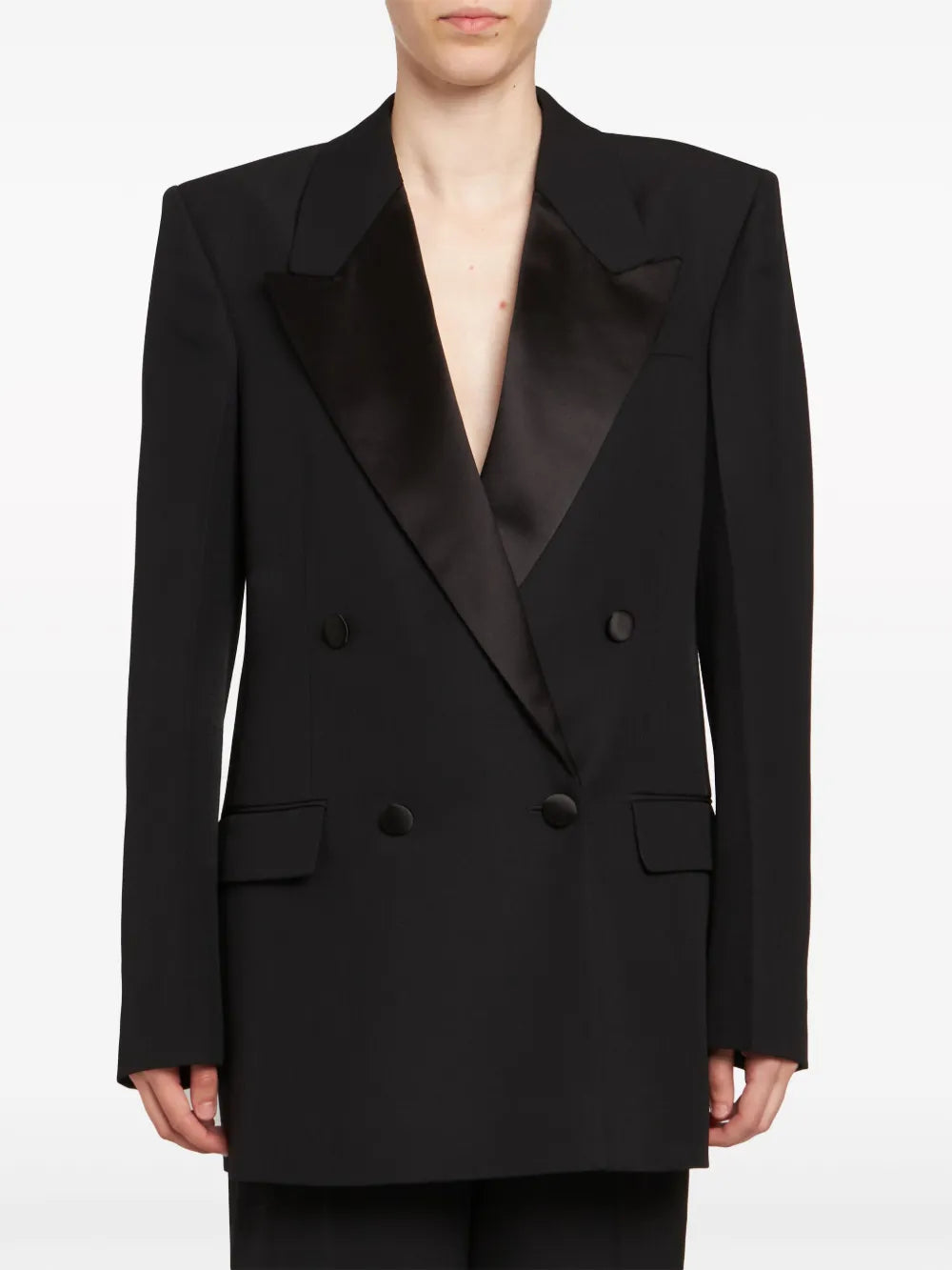 Tuxedo Satin-Lapels Wool Blazer