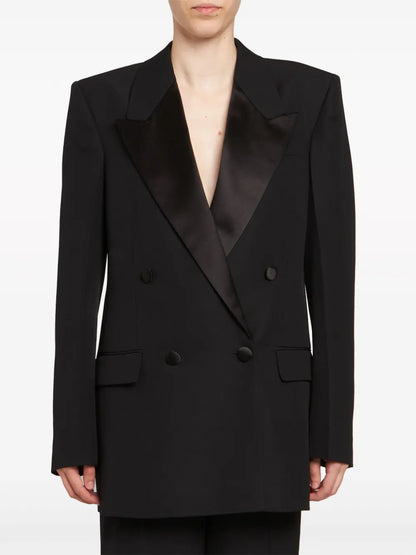 Tuxedo Satin-Lapels Wool Blazer