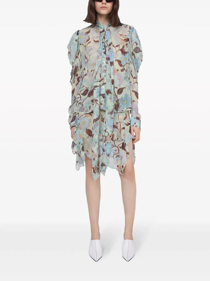 Lady Garden-Print Silk Chiffon Skirt