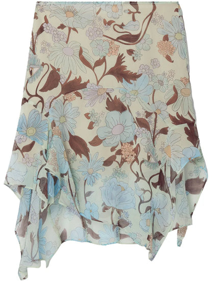 Lady Garden-Print Silk Chiffon Skirt