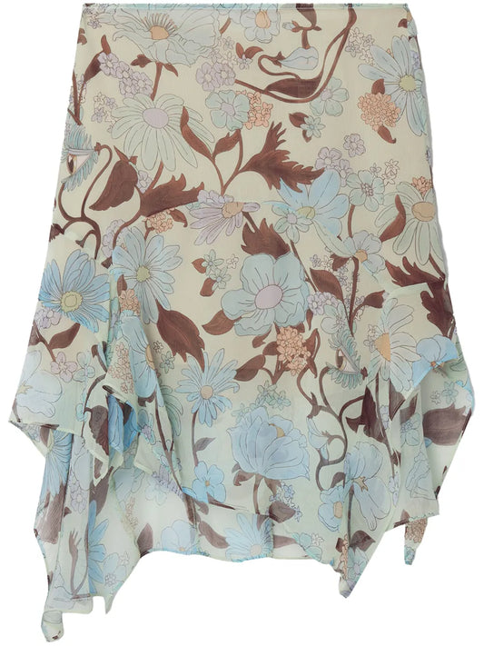 Lady Garden-Print Silk Chiffon Skirt