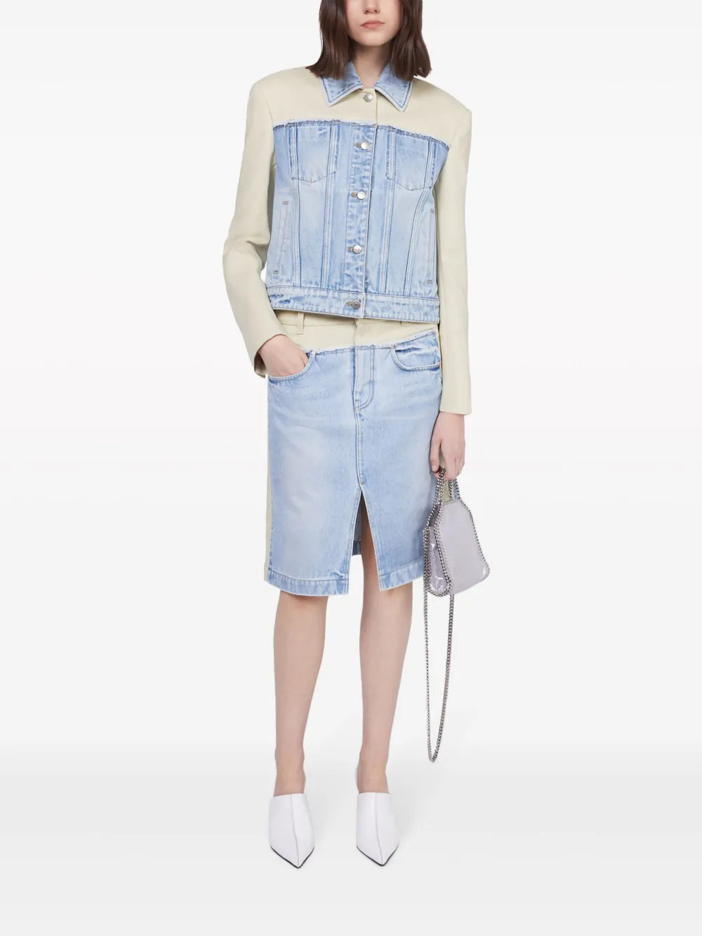 Two-Tone Panelled Denim Skirt