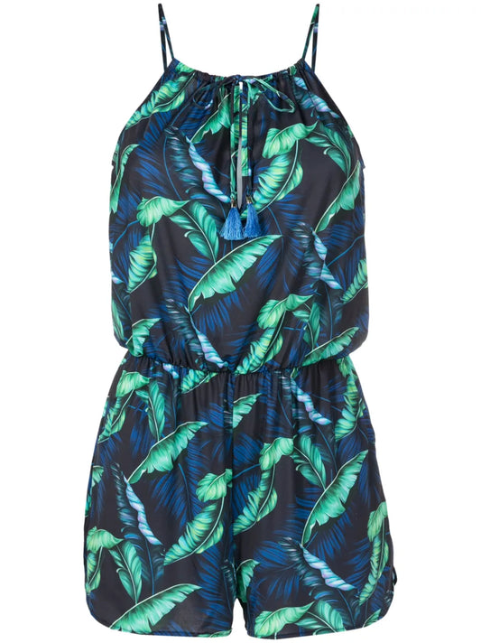 Laya Leaf-Print Playsuit