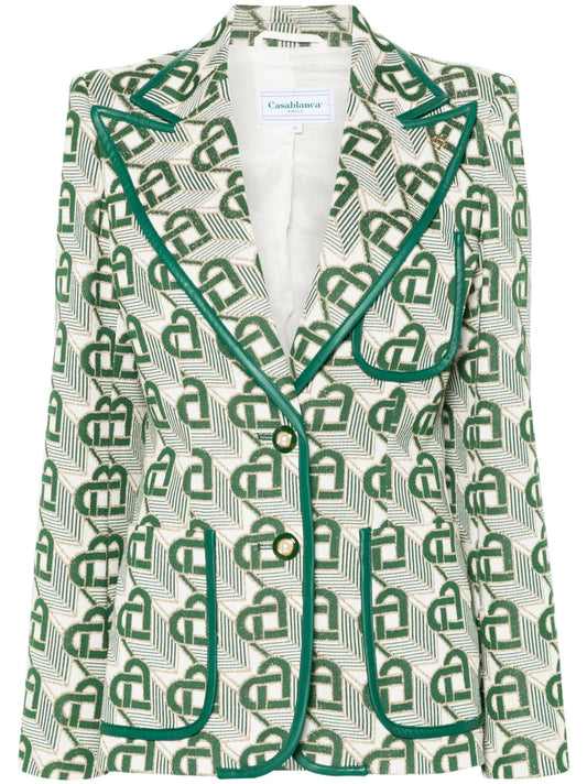 Heart-Jacquard Peak-Lapel Blazer