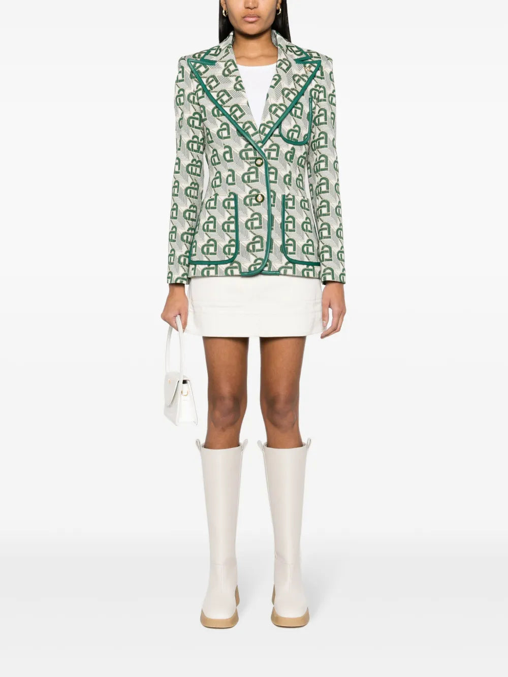 Heart-Jacquard Peak-Lapel Blazer