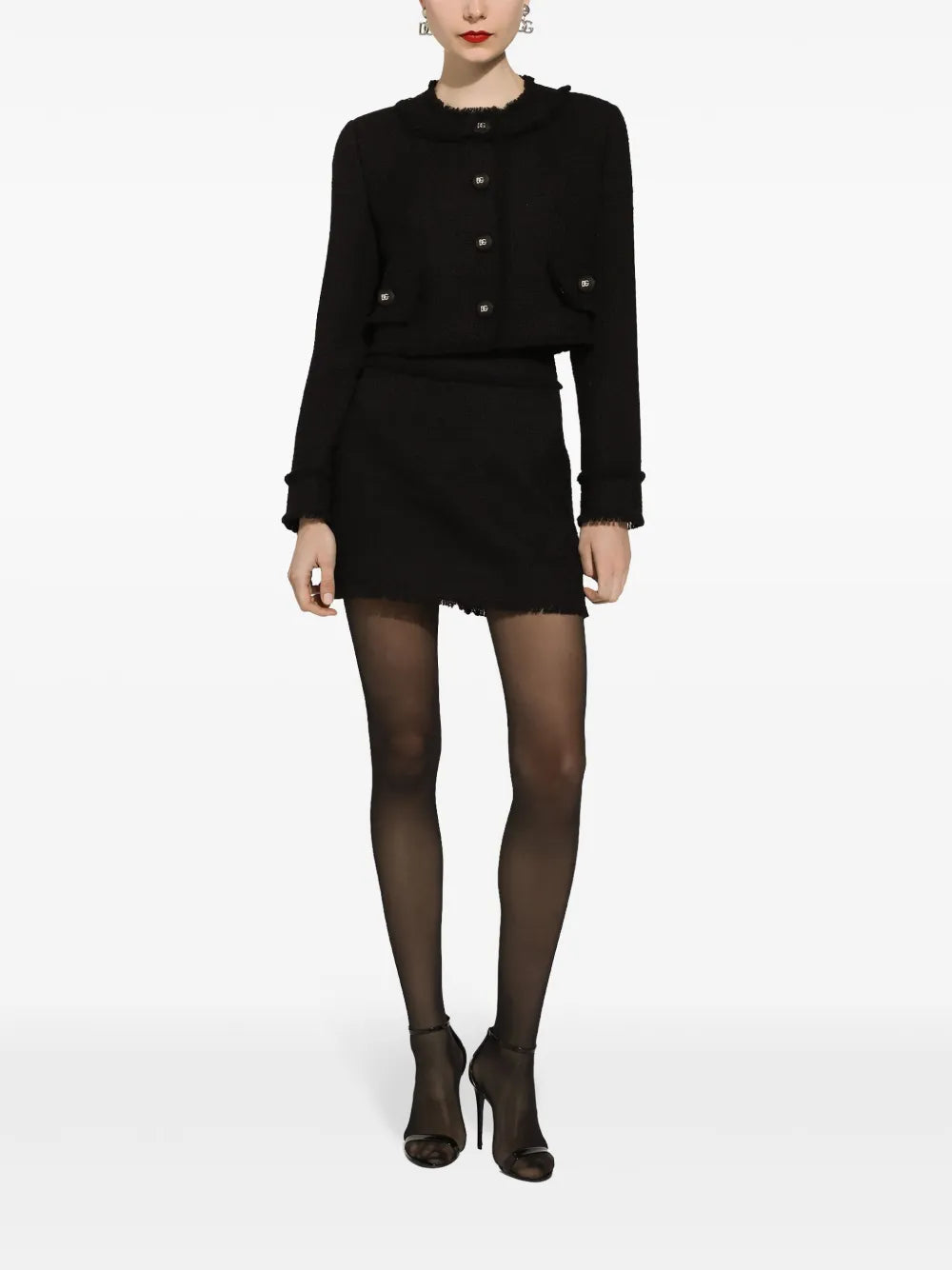 Dg-Buttons Cropped Tweed Jacket