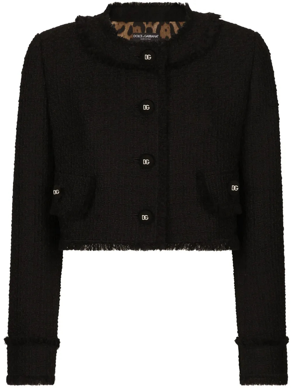 Dg-Buttons Cropped Tweed Jacket