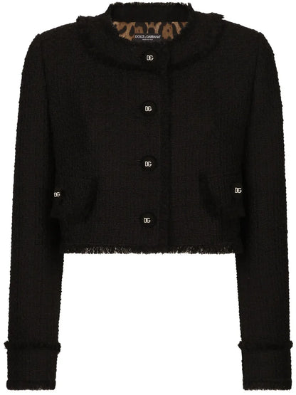 Dg-Buttons Cropped Tweed Jacket