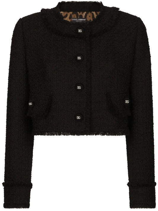 Dg-Buttons Cropped Tweed Jacket