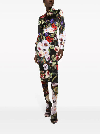 Floral-Print Charmeuse Pencil Skirt