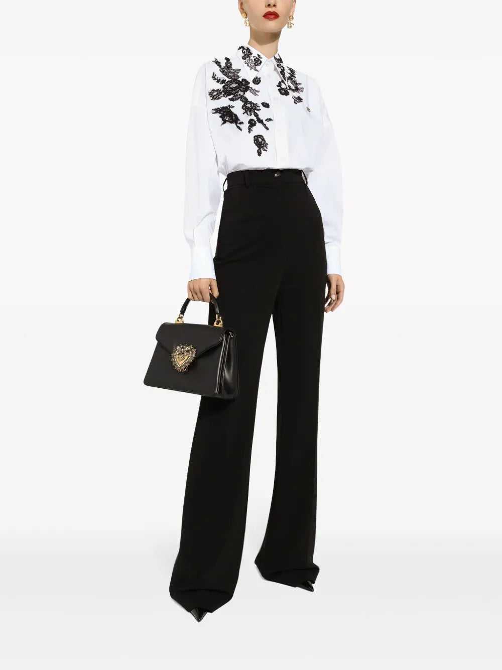Floral-Lace Long-Sleeve Shirt