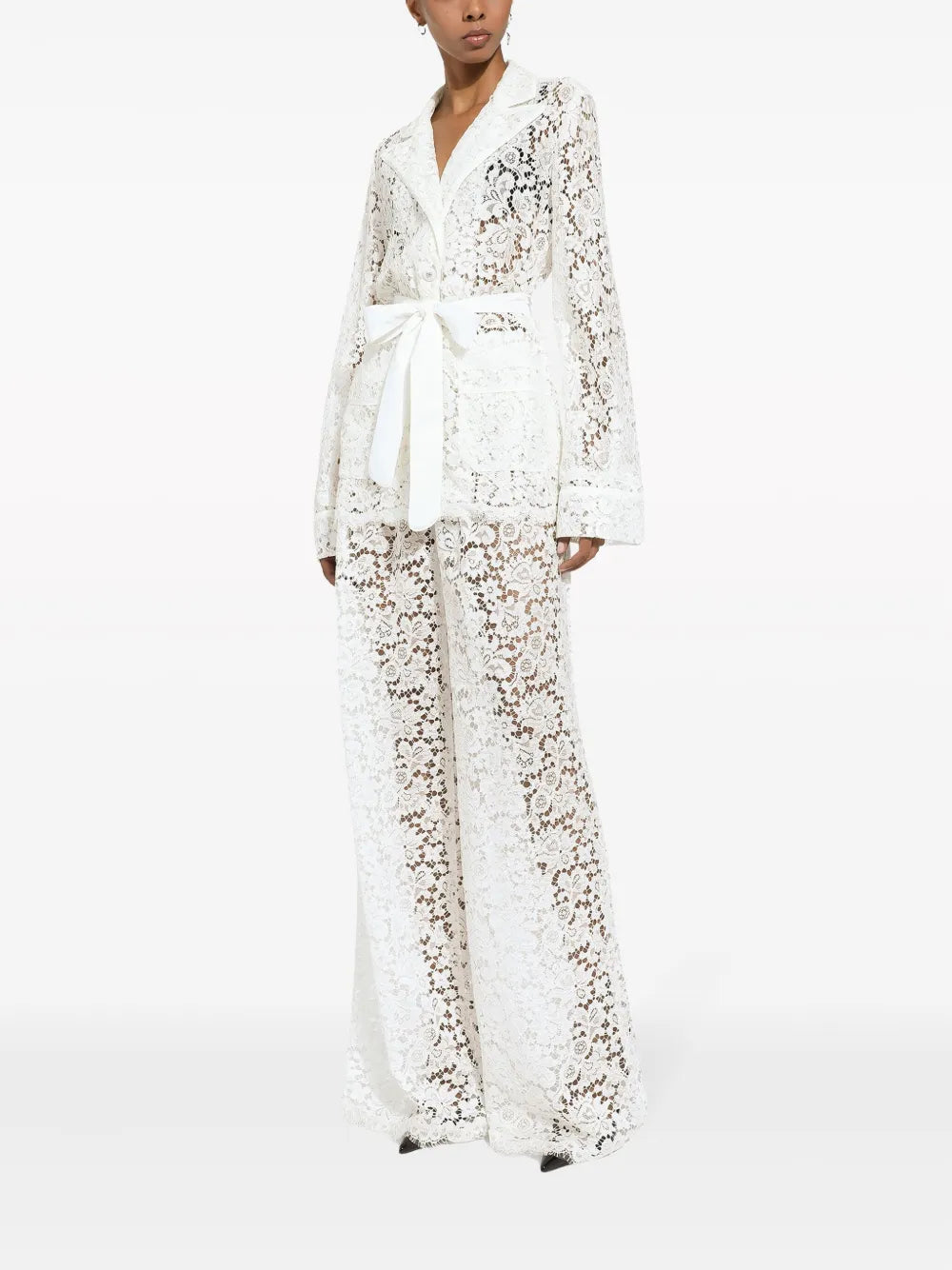 Floral-Lace Belted Shirt