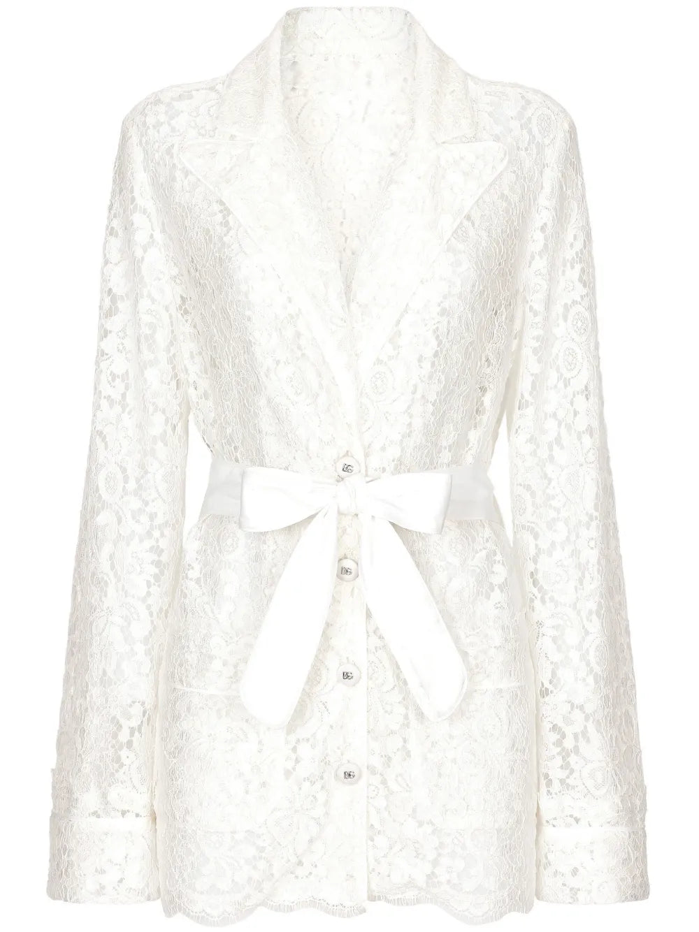 Floral-Lace Belted Shirt