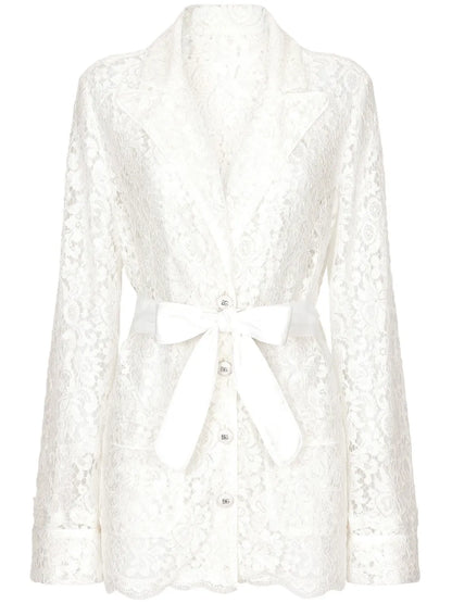 Floral-Lace Belted Shirt