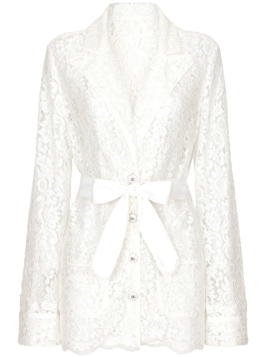 Floral-Lace Belted Shirt