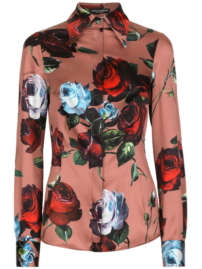 Floral-Print Stretch-Silk Shirt