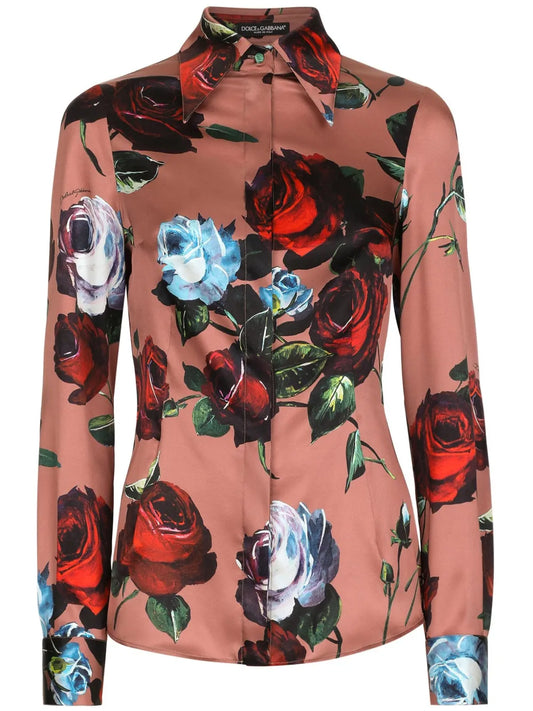 Floral-Print Stretch-Silk Shirt