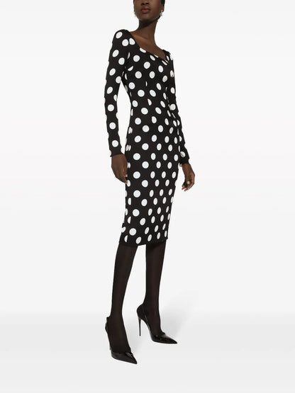 Polka Dot-Print Midi Dress