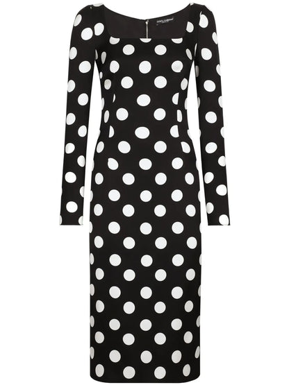 Polka Dot-Print Midi Dress