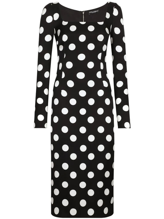 Polka Dot-Print Midi Dress