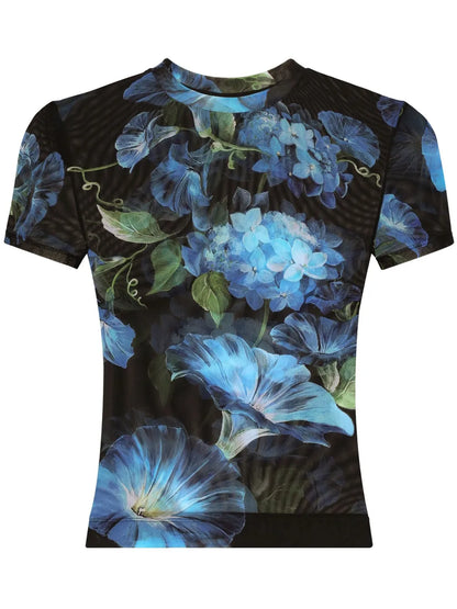 Floral-Print Sheer Top