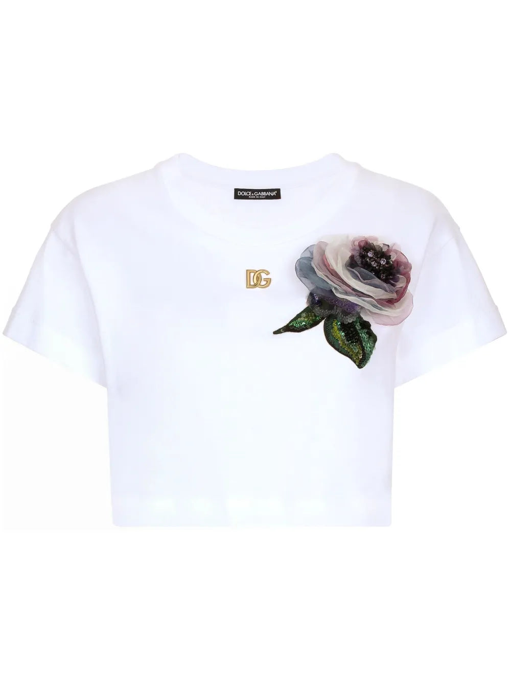 Flower-Detailing Cotton T-Shirt