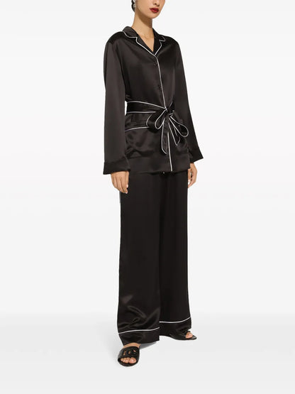 Elasticated-Waist Silk Palazzo Trousers