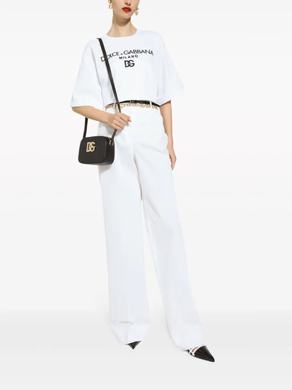High-Waisted Cotton-Blend Pallazo Pants