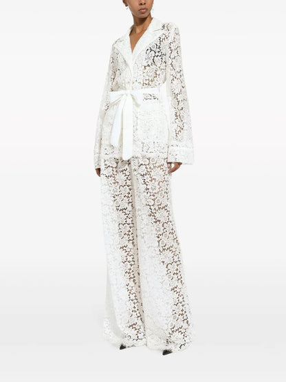 Floral-Lace Long-Length Palazzo Pants
