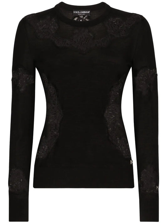 Lace-Embroidered Crew-Neck Jumper