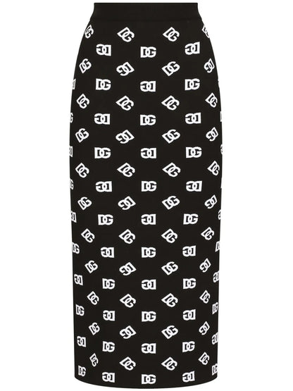Logo-Jacquard Knitted Midi Skirt