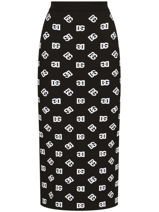 Logo-Jacquard Knitted Midi Skirt