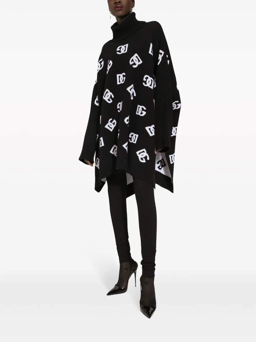 Logo-Jacquard Roll-Neck Poncho