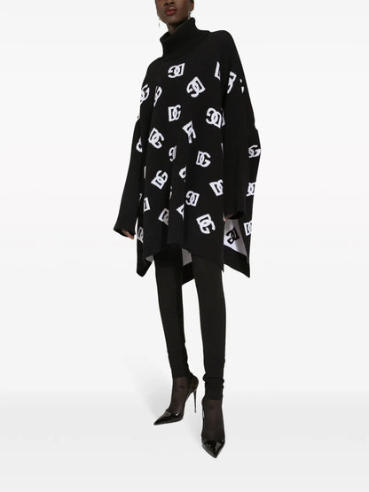 Logo-Jacquard Roll-Neck Poncho