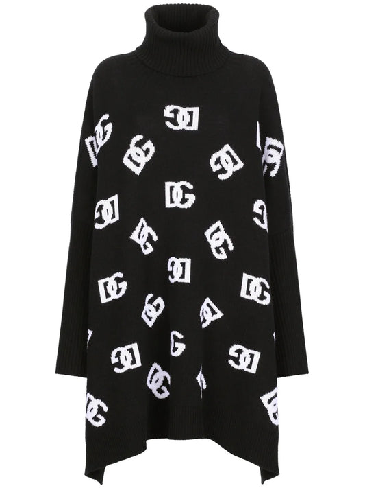 Logo-Jacquard Roll-Neck Poncho