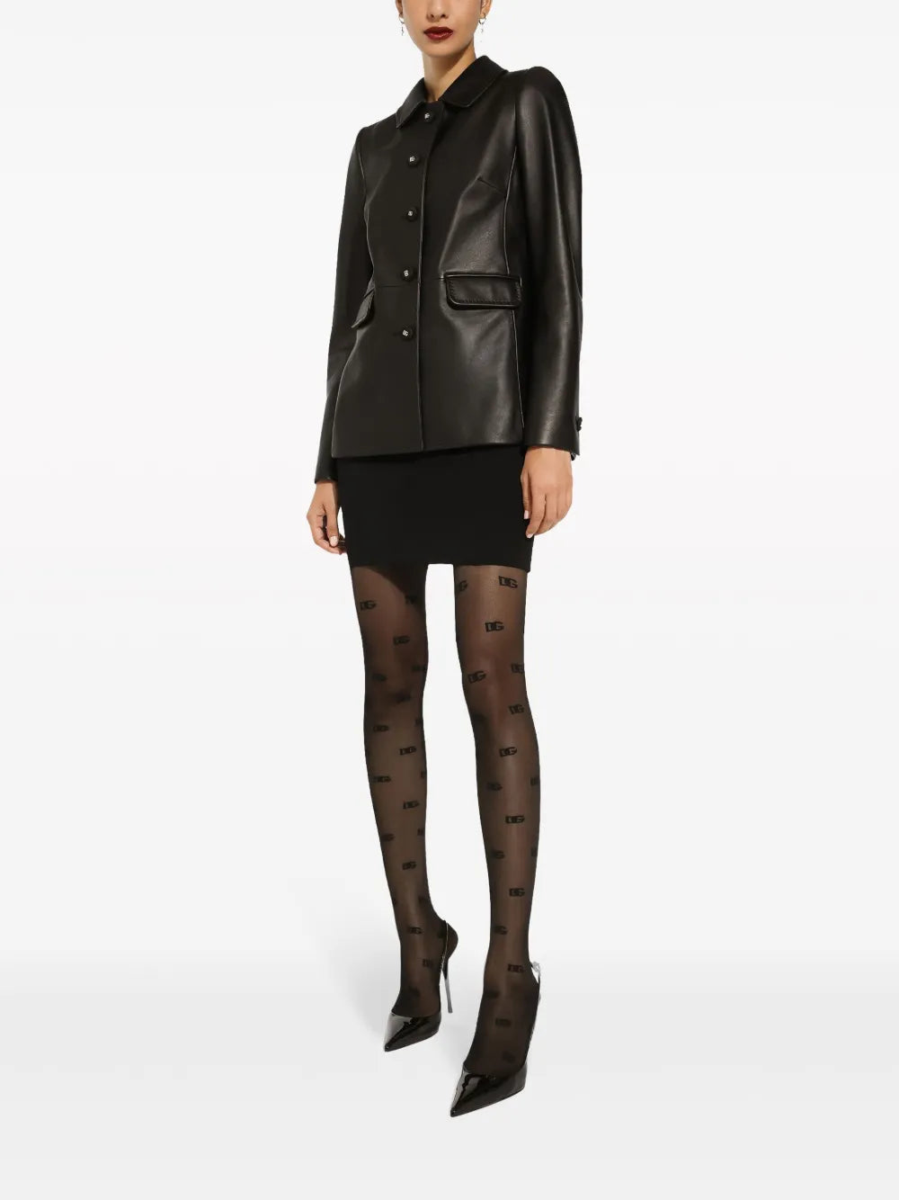 Button-Embossed Leather Jacket