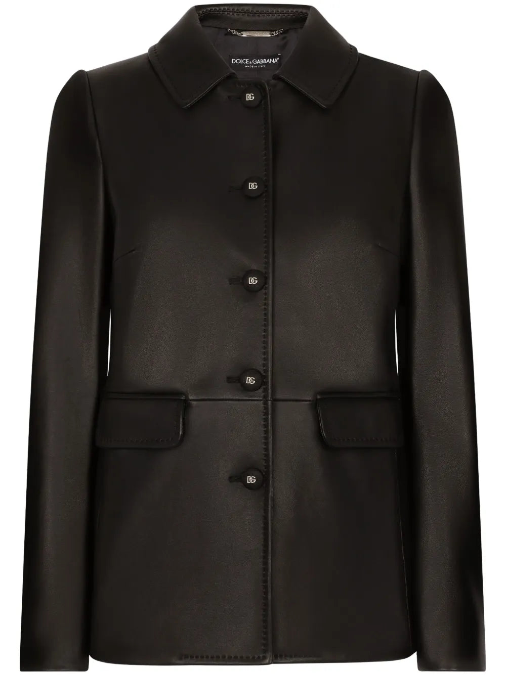Button-Embossed Leather Jacket