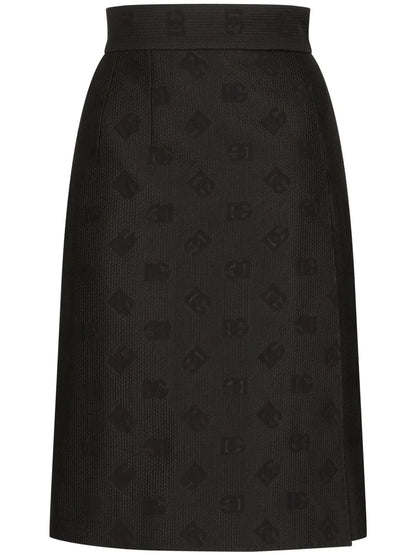 Monogram-Jacquard Straight Midi Skirt