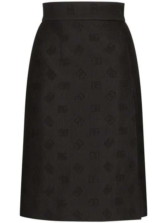 Monogram-Jacquard Straight Midi Skirt